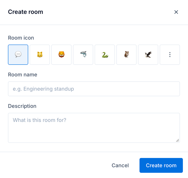 Create a Ringzz room with a name, description, and icon