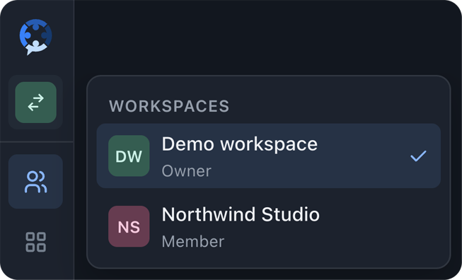 Switch between Ringzz workspaces in dark mode
